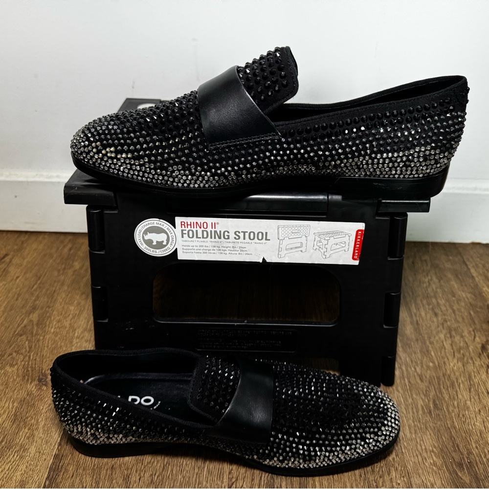 Aldo Black and Silver Rhinestone Loafers